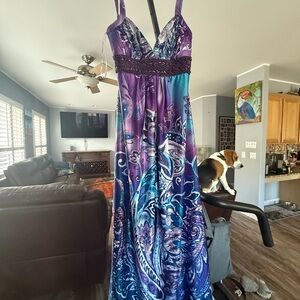 Elegant Purple and Blue Maxi Dress